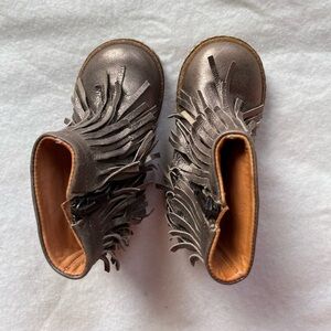 Ocra Kids Fringe Boots - Metallic Pewter Italian‎ Leather Toddler sz 5.5